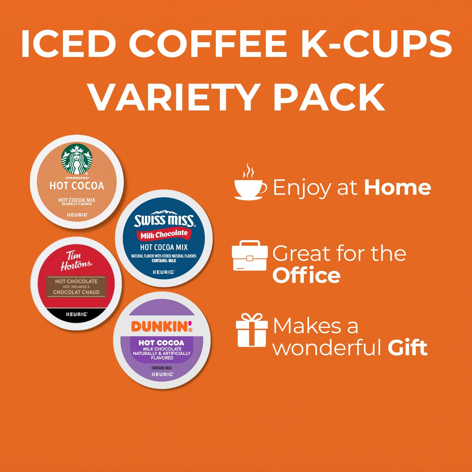 Hot Cocoa Hot Chocolate K Pods Variety Pack – 30pcs, 8 Flavors – Starbuck, Dunkin, Swiss Miss, Tim Hortons, Victor Allen – Milk Chocolate, Peppermint, Pumpkin Spice, Salted Caramel