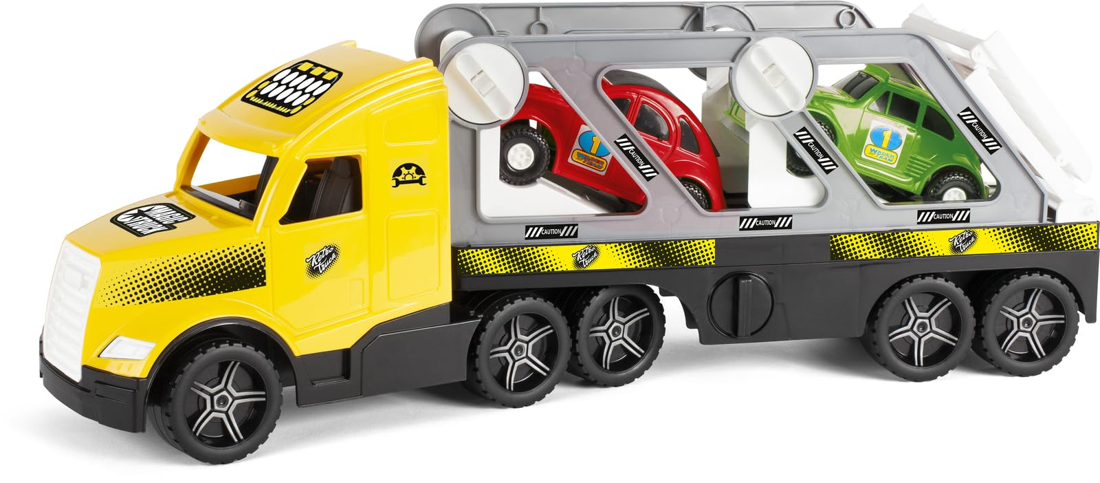 Wader 36231 - Magic Truck Autotransporter mit 2 hochwertigen Fahrzeugen und Abfahrrampen, Größe ca. 79 cm, für Kinder ab 3 Jahren, geeignet als Geschenk für kreatives Spielen