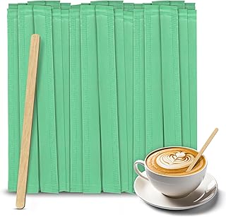 1000 Pack 5.5 Inch Natural Wood Coffee Stir Sticks Individually Wrapped - Wooden Disposable Coffee Stirrers also for Tea, Cocktails & Beverages - Eco-Friendly Stirring Sticks