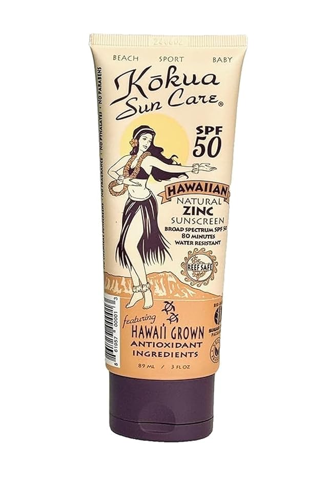 Kokua Sun Care Hawaiian Reef Safe Sunscreen SPF 50 3 oz Zinc Oxide Mineral Sunscreen Face Body Moisturizing