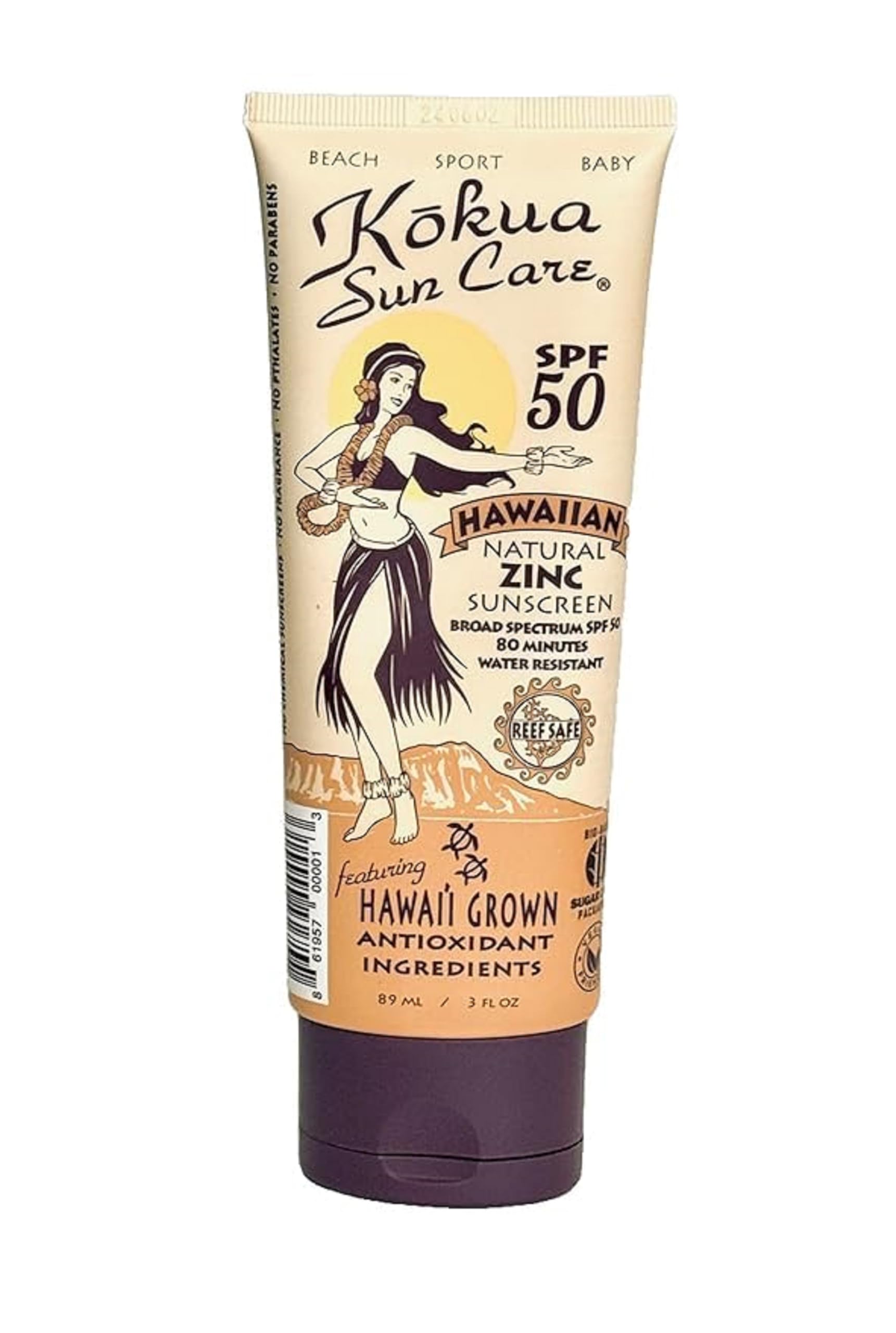 Kokua Sun Care Hawaiian Reef Safe Sunscreen SPF 50 | 3 oz | Zinc Oxide | Mineral Sunscreen | Face & Body | Moisturizing Sun Protection | Water Resistant | Chemical Free | Natural Ingredients
