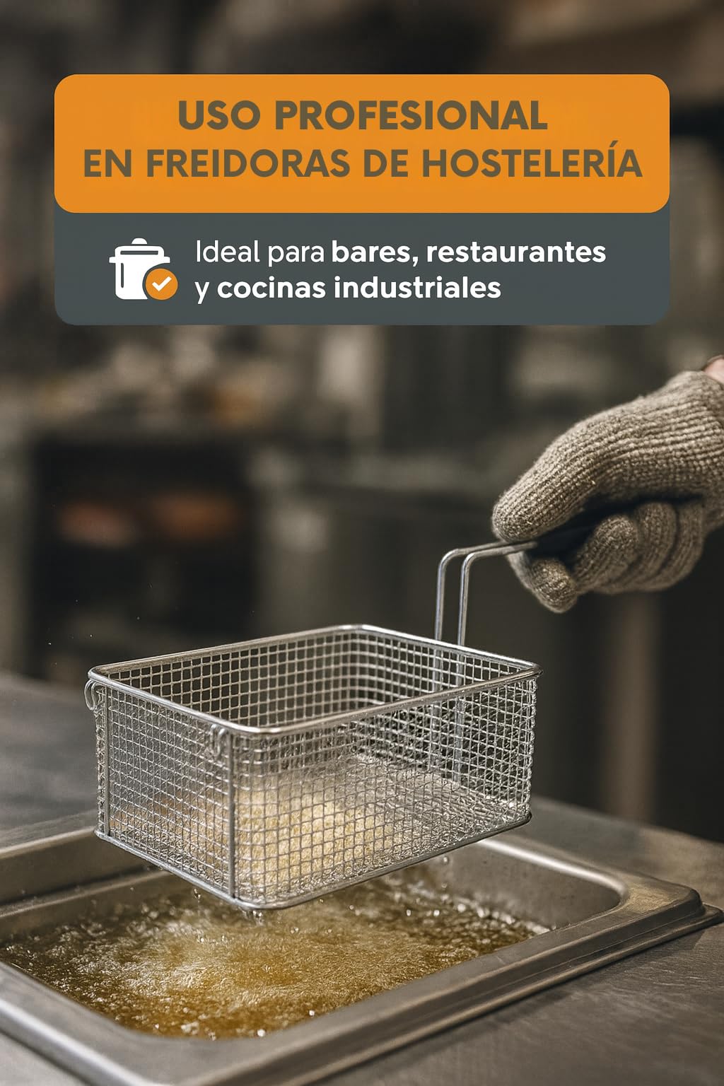 RO Linea Blanca ® Cesta Freidora 215x290x120 Mm Acero Cromado Repuesto Compatible Con Elframo Giga Komel Whirlpool Hostelería Profesional Para Freidoras Gas Electricas Universal Resistente
