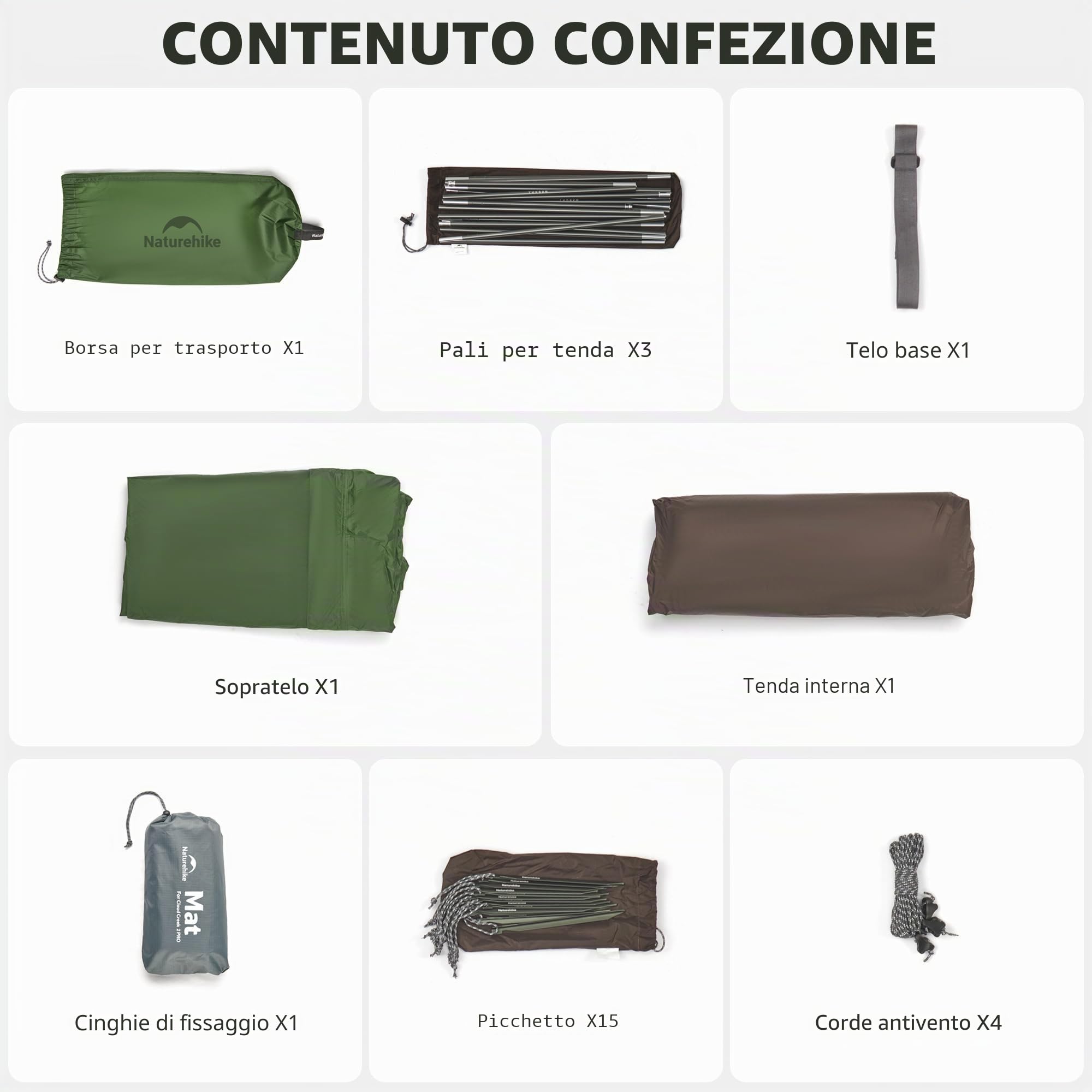 Naturehike Cloud Creek - Tenda da campeggio per 2 persone, ultraleggera, in alluminio 7001, protezione solare e impermeabile, per escursioni, avventure all'aperto (verde foresta/2 persone)