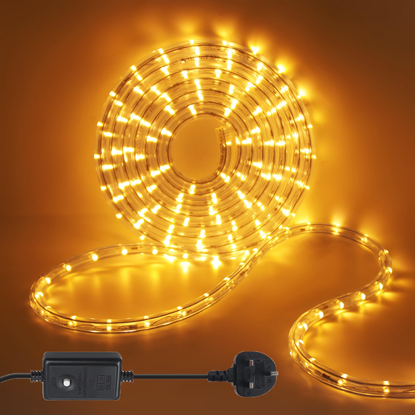 Wisada AC220 LED Tubes [50m, Yellow], IP67 Waterproof Flexible, 36 LEDs/M Cuttable LED Rope Light CRI85+, 8 Light Modes, Christmas Holiday Wedding Party Decoration