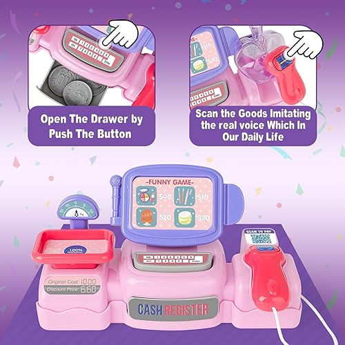 Miniatura 3 de deAO Juego de maquillaje de juguete de caja registradora de simulación (no maquillaje real) para niñas, caja registradora de juguete para niños,