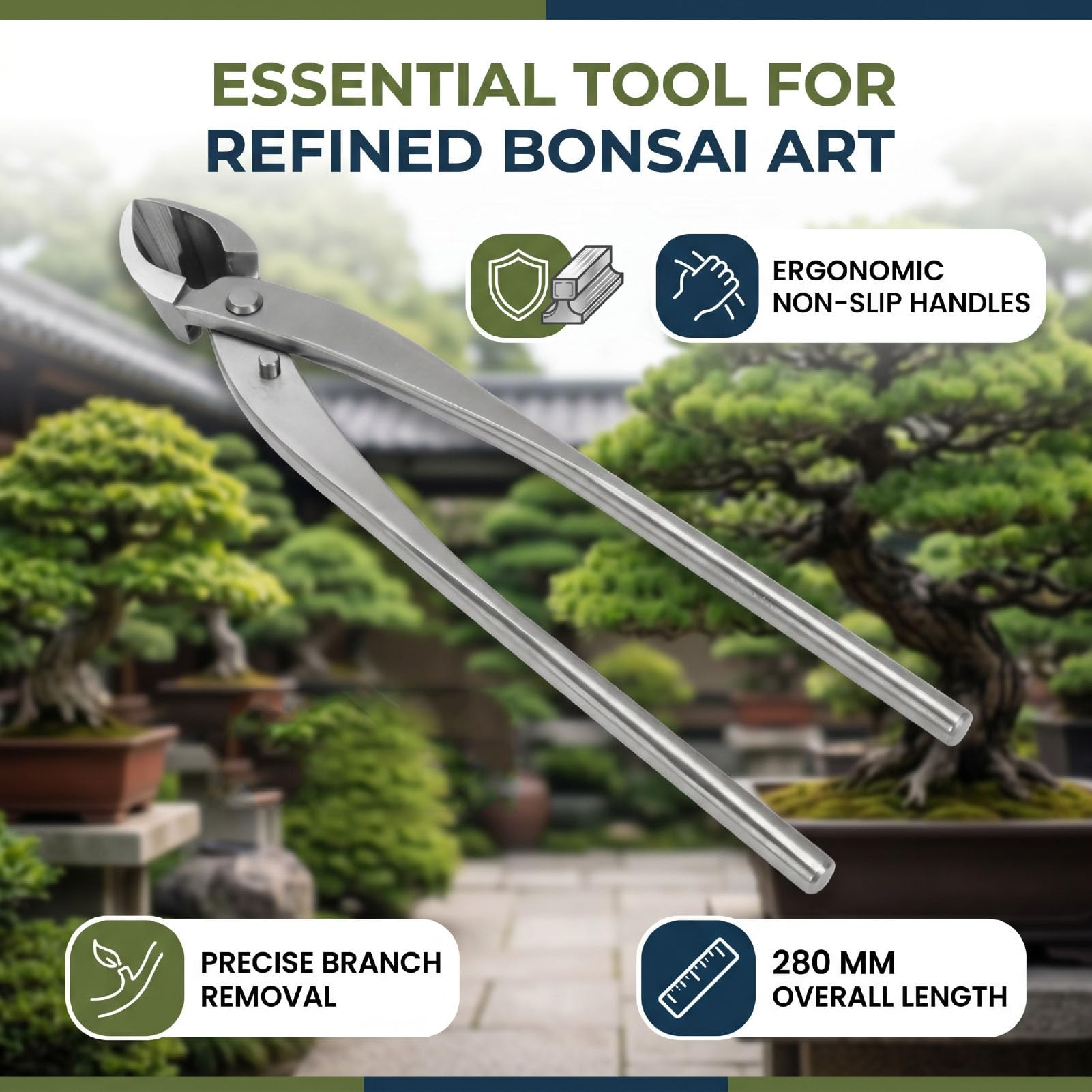 AMONIDA 280-mm-Bonsai-Konkavschneider für Bonsai-Enthusiasten und Hobbygärtner, Schneidet Astgabeln Sauber, um das Wachstum zu Fördern, Ergonomische Komfortgriffe, Hochwertiger Ed