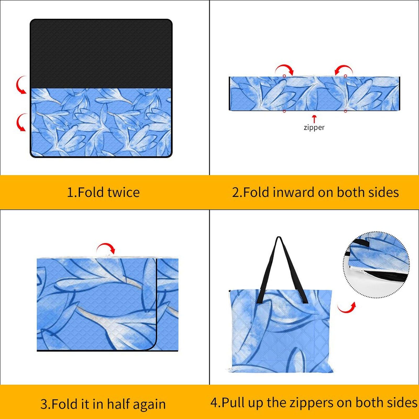 Watercolor Fleurs Blue Couverture Pique Nique Tapis De Plage Anti Sable Matelas De Plage Tapis Picnic pour Camping, Parc, Jardin 200x200cm