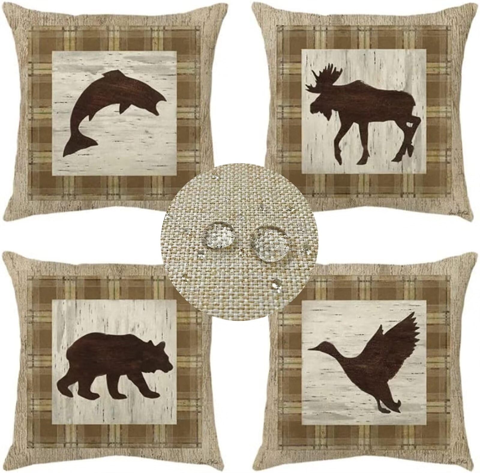 Federe Cuscini Divano 65x65cm Set di 4 Cuscini per Divano in Lino Cuscini da Esterno,Quadrato Doppio Lato Estate Impermeabili Animale Cuscini Decorativi,per Divano Soggiorno Sedia-Plaid beige WS-225
