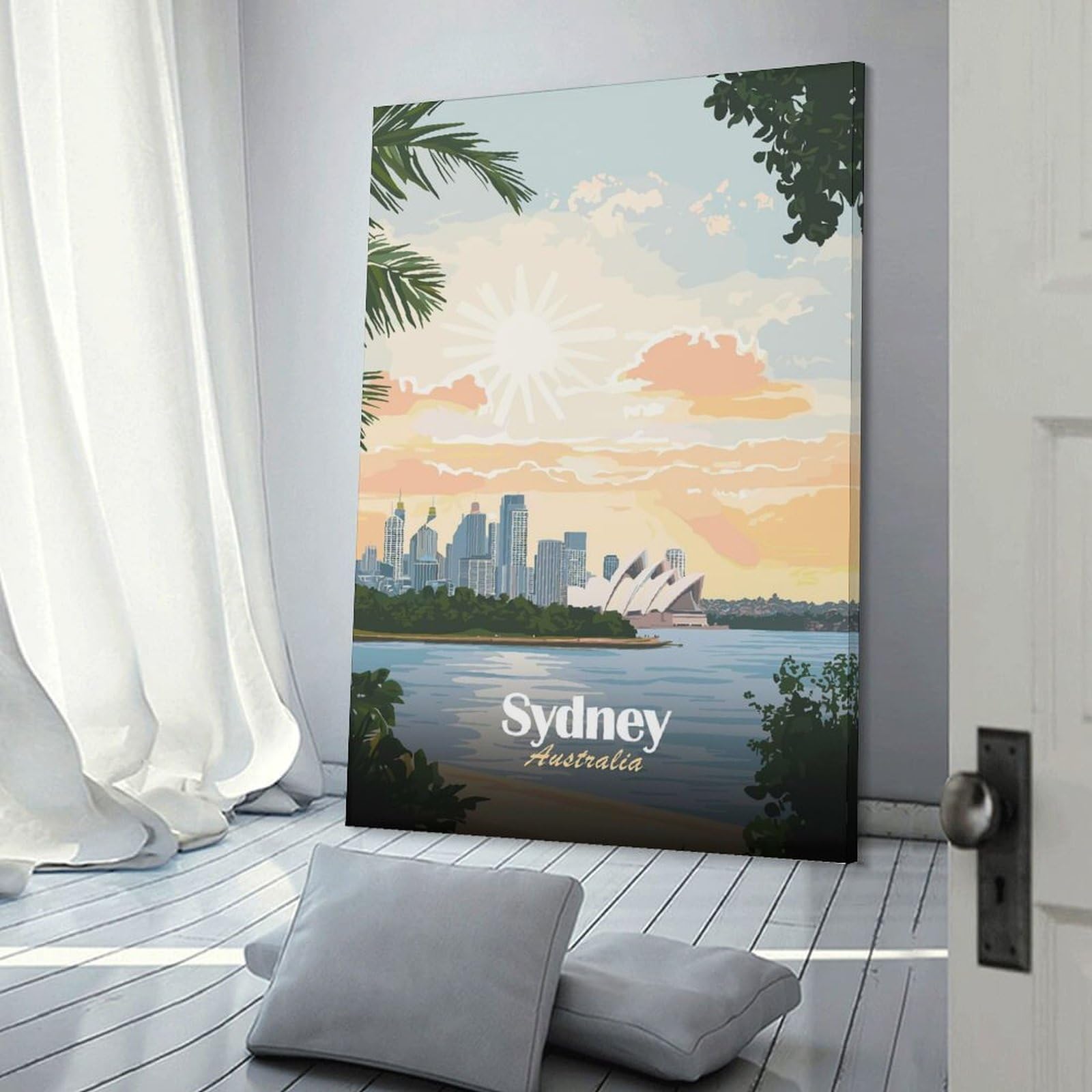 Junmoney Sydney Opera House Sunset Wall Picture Print, 20x30inch(50x75cm), for Feature Walls in Flats Or Modern Rooms, Decorative Artwork with Flexible Styling