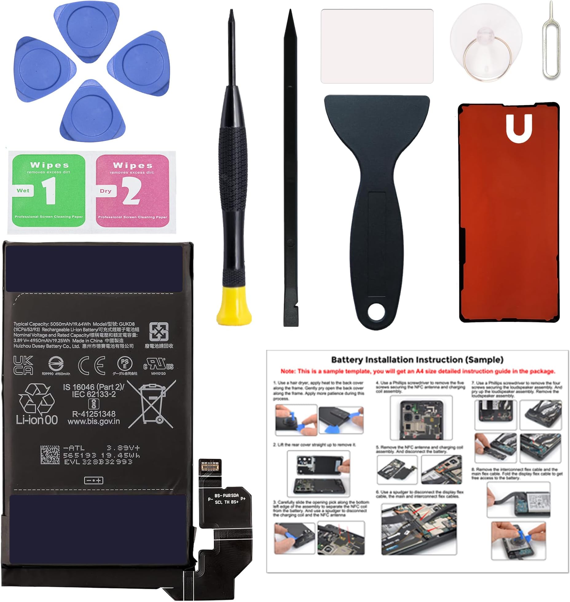 New Upgraded Battery for Pixel 8 Pro, GUKD8 Replacement Battery Compatible with Pixel 8 Pro GC3VE, G1MNW, with Repair Tools & Instruction