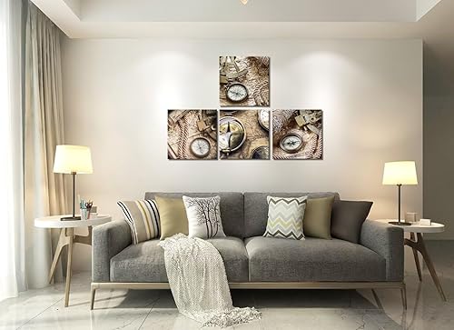 Miniatura 5 de Wall HDQ Lienzo náutico vintage para pared, diseño retro de mapa antiguo, brújula, cuerda de exploración, pintura temática para oficina, estudio,