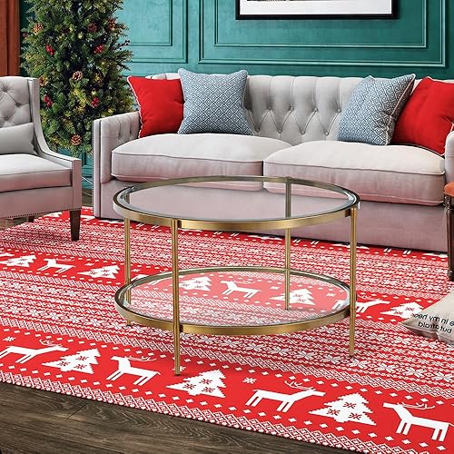 Miniatura 42 de Mesa de centro rectangular de cristal, mesa central de 2 niveles, mesa de café moderna para sala de estar, 43.3 x 23.62 pulgadas, color dorado