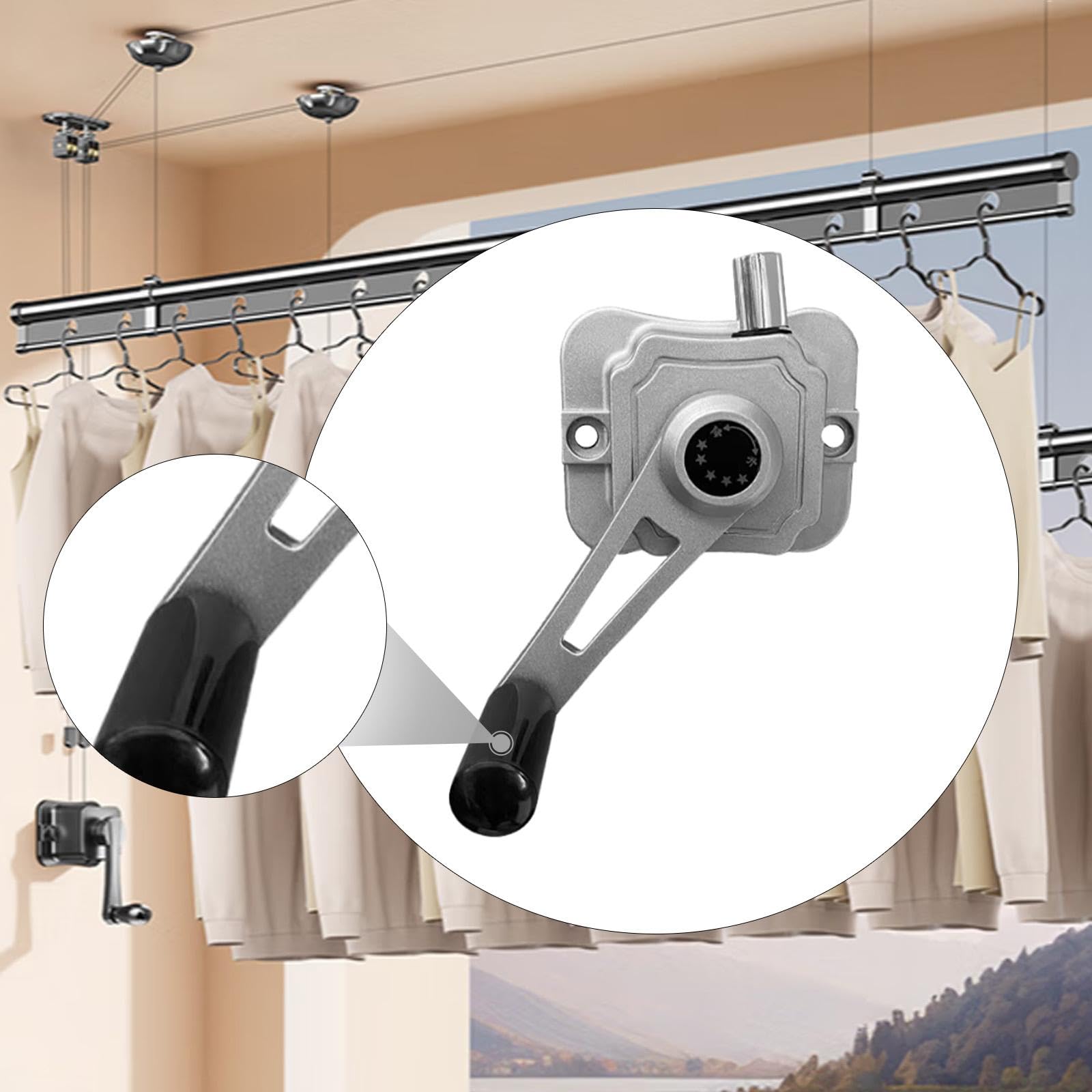 Milageto Accesorio para Percha de Ropa con Manivela, Agitador Manual para Tendedero, Cuerda de Acero Integrada de 1,8 m, Repuestos Multifuncionales para Hogar