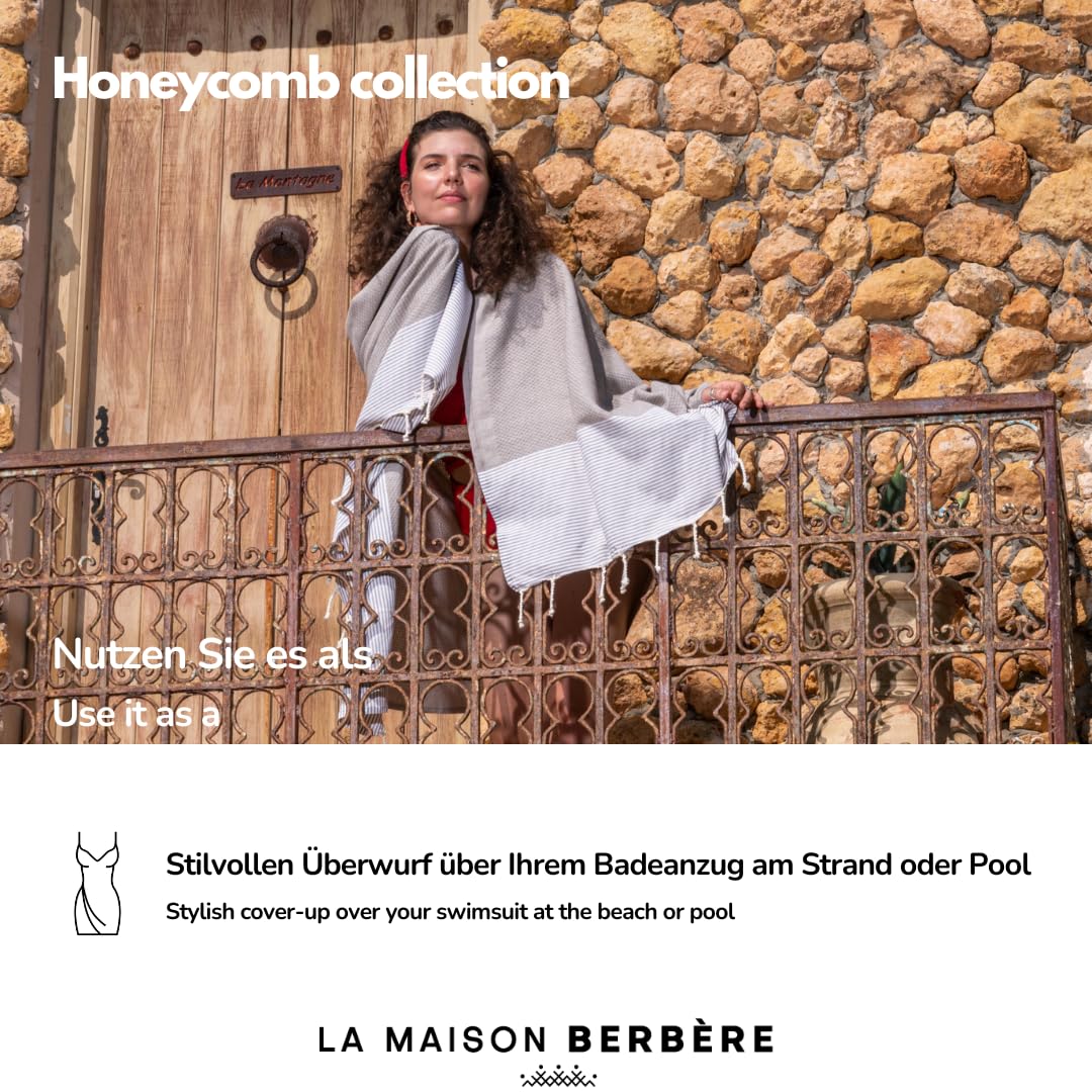 Saunahandtuch Strandtuch Fouta XXL [2er Set] Ideal als Hamamtuch Saunatuch Stranddecke für Damen & Herren - Groß 100x200-100% Baumwolle in Creme & Dunkelgrün