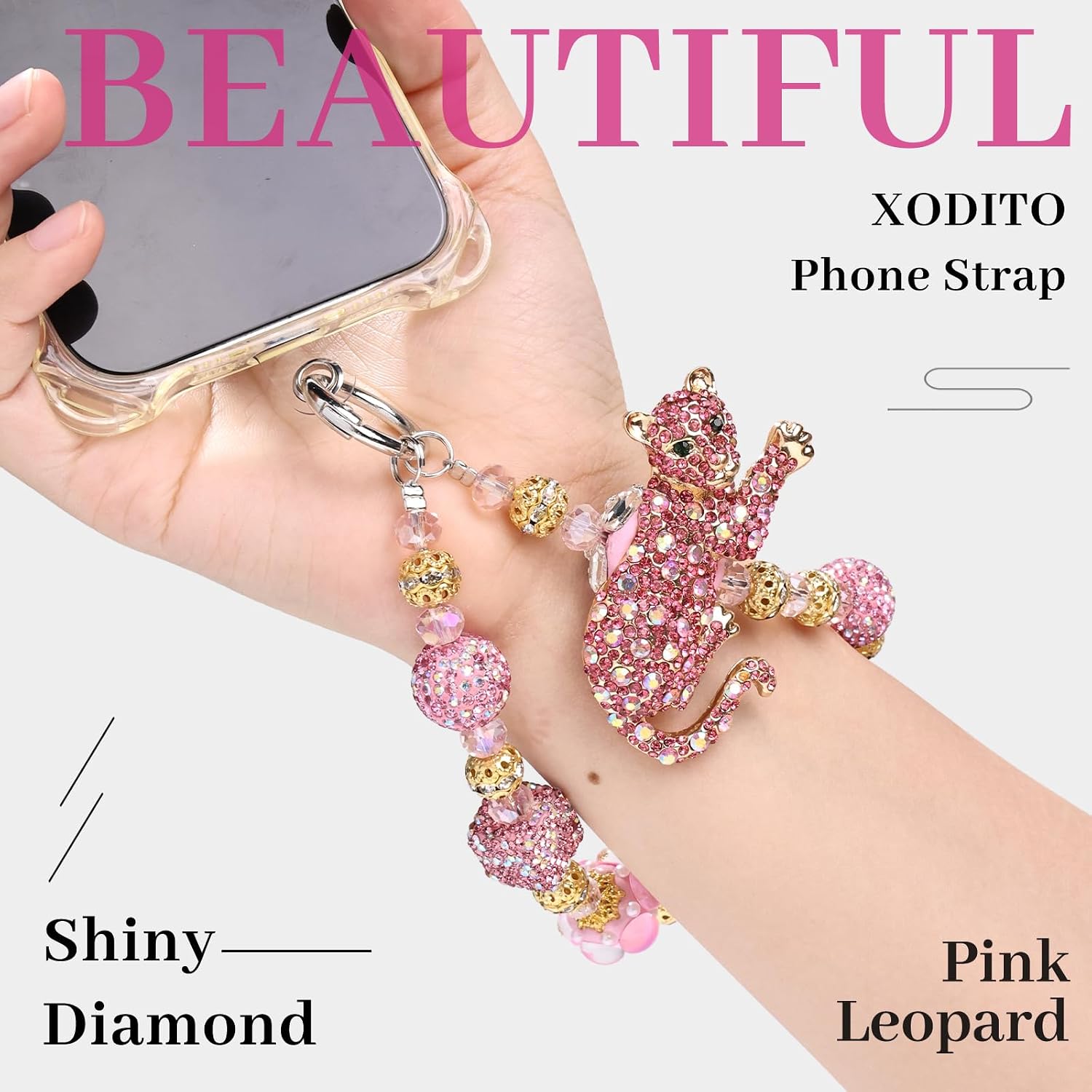Luxurious Jeweled Phone Charms Strap Black Golden Phone Wrist Strap