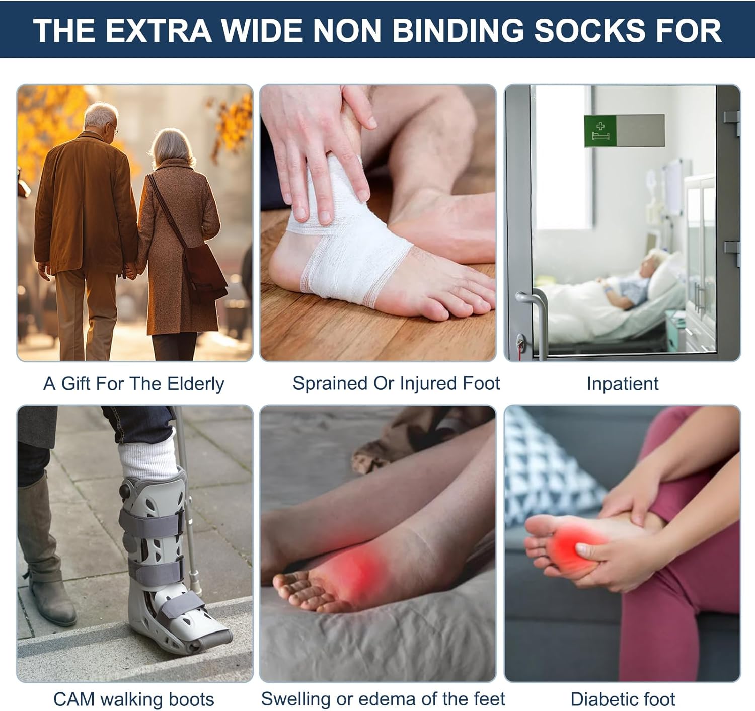 Diabetic Socks for Men Women Loose Fit Non-Binding Seamless Cuff Extra Wide Cotton Crew Socks Black White - Image 5