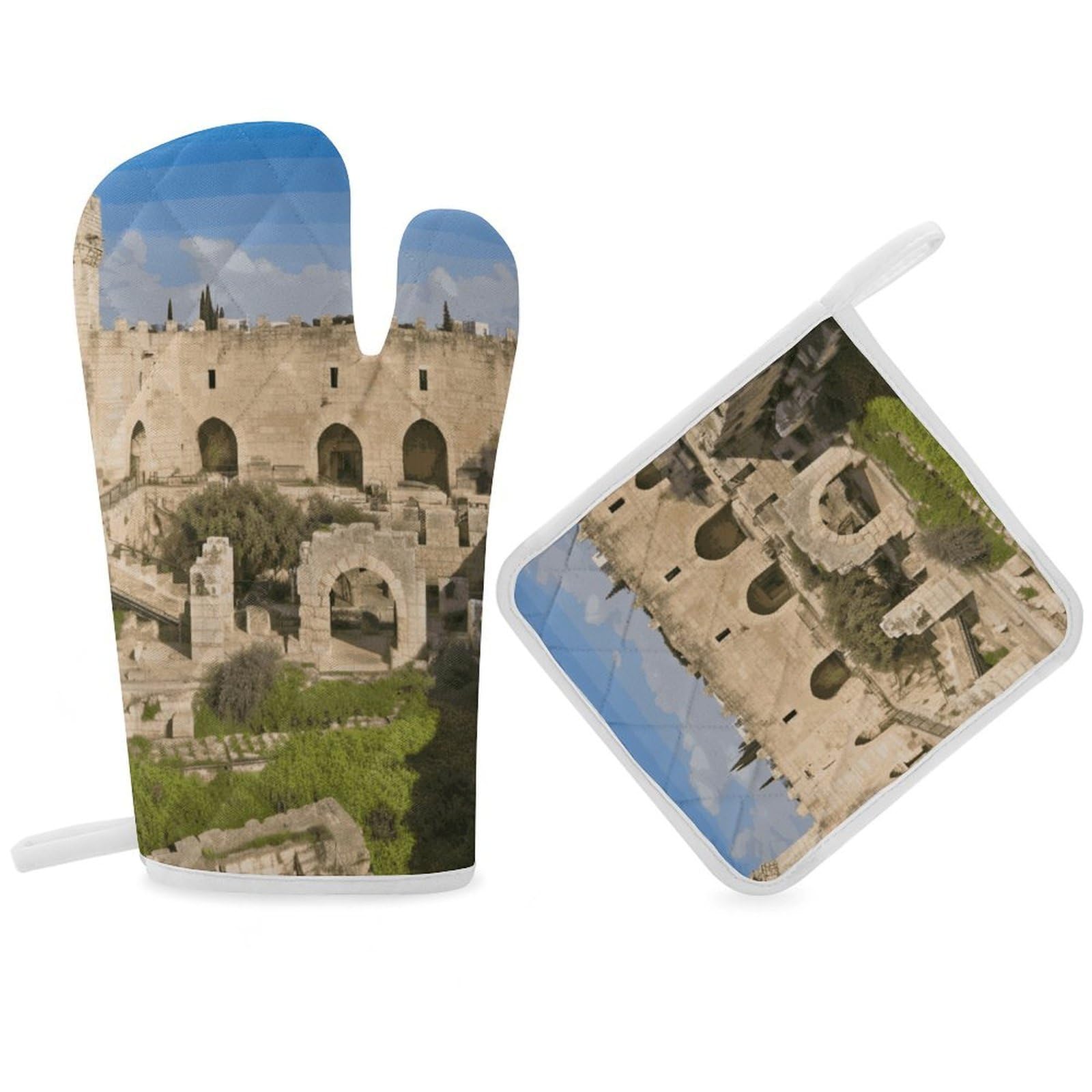 Israel at The Tower of David Oven Mitt Thick Substantial Heat Insulation Gloves Soft Skin-Friendly Temperature Resistant Oven Mitts for Cooking Lover Cooks