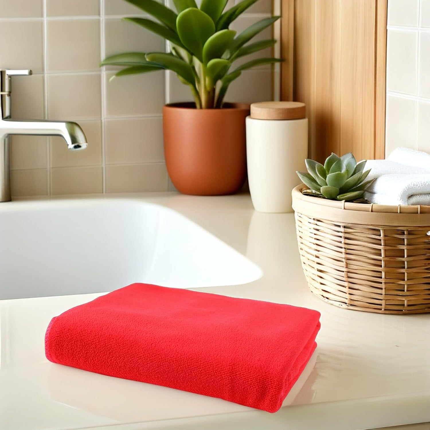 Quick Dry Bath Towel Extra Large Lightweight Towel for Spa Beach Swimming Camping Red