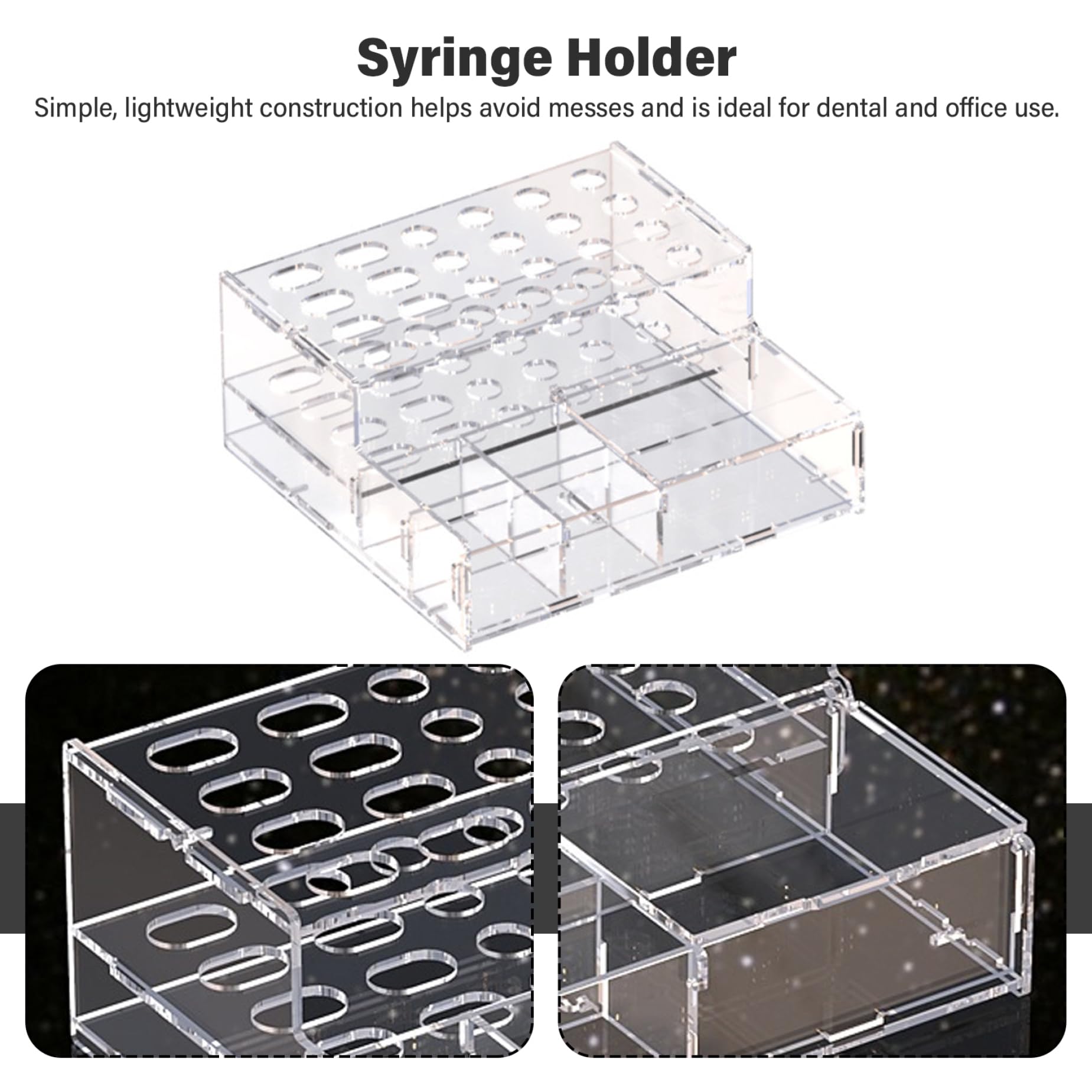 Resina composita dentale, porta siringa acrilico trasparente multifunzione 8x8x3, 6 - Dispenser per siringhe adesive in resina e pennello micro applicatore Forniture dentali