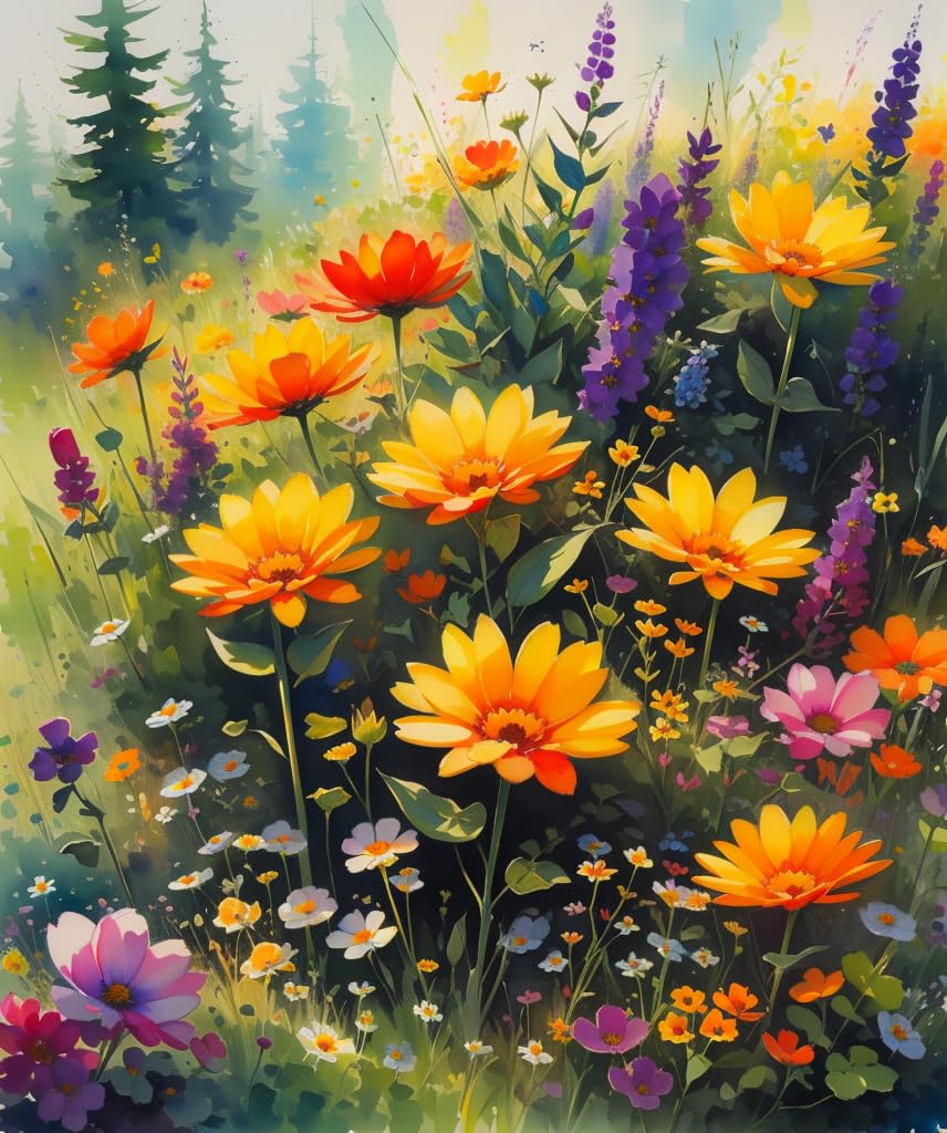 DoMyArt Framed Paint by Numbers Kit for Adults Beginner, DIY Acrylic Painting Art on Canvas (12x16 Inch, Framed, Wild Flowers)