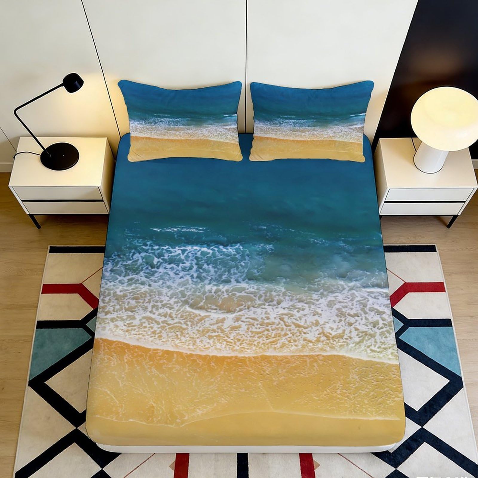 Pnayamiorkfel Style-5 3D Printed Ocean Beach Fitted Sheet Microfiber Blue Sand Shore Mattress Cover For Bedroom Guest Room Decor 90X200x25cm