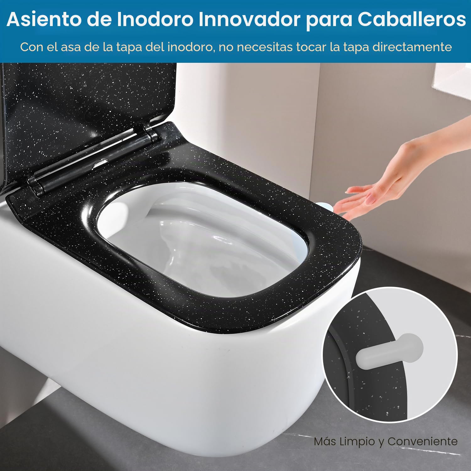 Tapa Wc Forma Cuadrado Ultrafino [CORTO], Asiento de Inodoro Cuadrado con Cierre Suave y Liberación Rápida para una Fácil Limpieza,Universal para Inodoros de Forma Cuadrada, Negro
