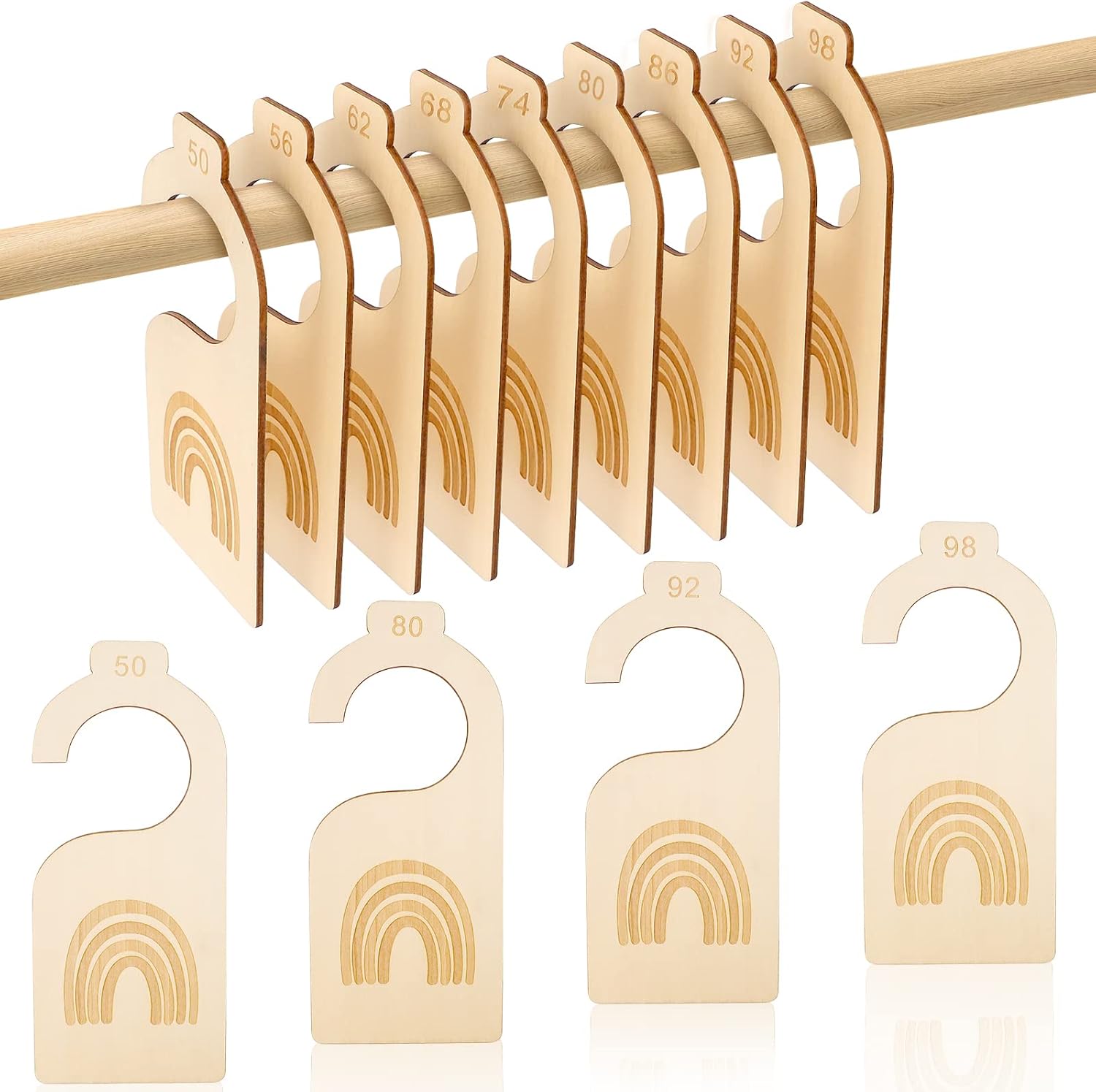 Xgvzs 8-tlg. Baby Größen-Trenner Aus Buchenholz - Kleiderorganizer Für Schrank 50-92, Cremefarben