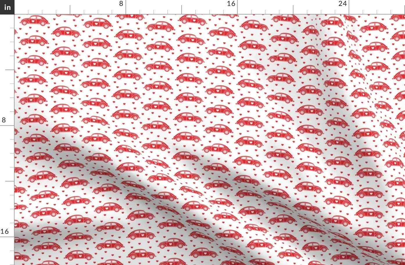 Spoonflower Fabric - Love Bug Red Cute Valentines Day Cars Hearts Trendy Sweet Car Beetle Printed on Polartec(R) Fleece Fabric by The Yard - Sewing Blankets Loungewear and No-Sew