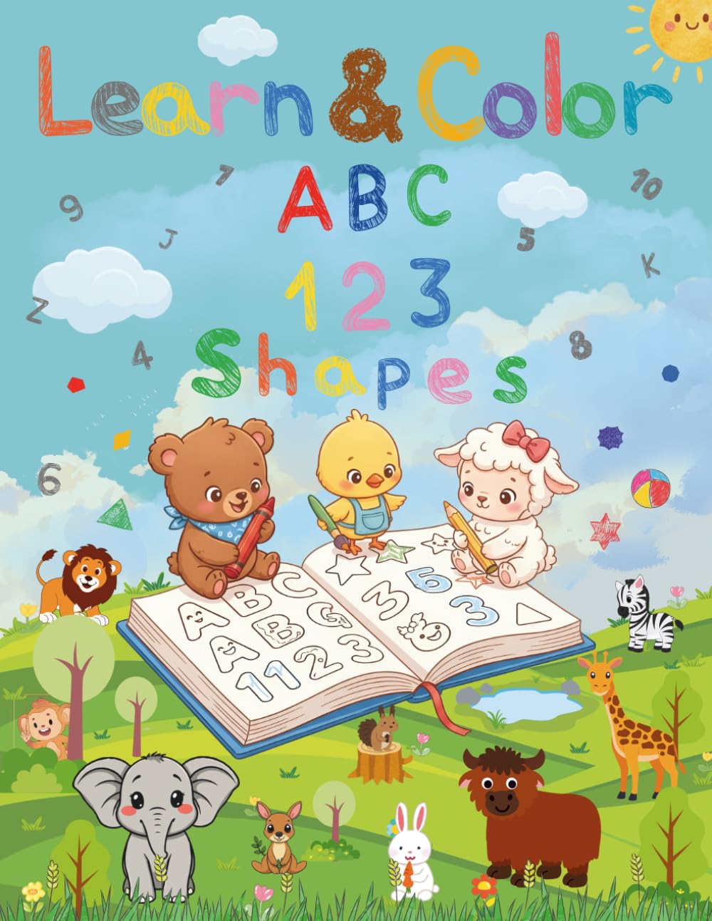 Learn & Color: ABC 123 Shapes: Fun Learning Coloring Book for Toddlers and Preschoolers Alphabet, Numbers, and Basic Shapes Ages 3-8