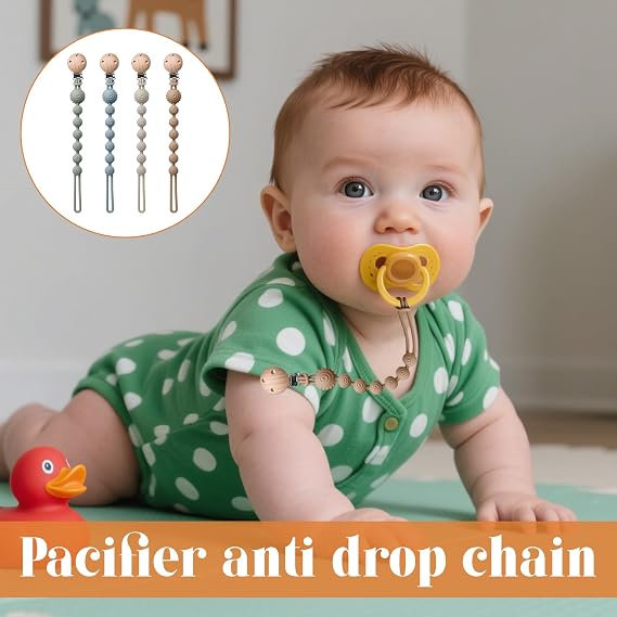 4 PCS Silicone Dummy Clip,Dummy Clip Suitable for Girls and Boys,One Piece Design Pacifier Clips,Portable Dummy Chain BPA Free(4 Colors)