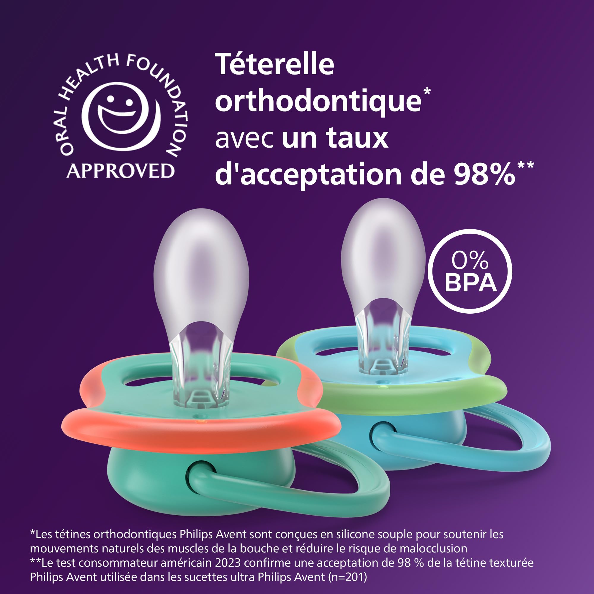 Philips Avent Day et Night Sucettes ultra air - Tétine orthodontiques, pour bébés de 6 à 18 mois, version phosphorescente, en silicone souple d'origine végétale, sans BPA, lot de 4, SCF087/27