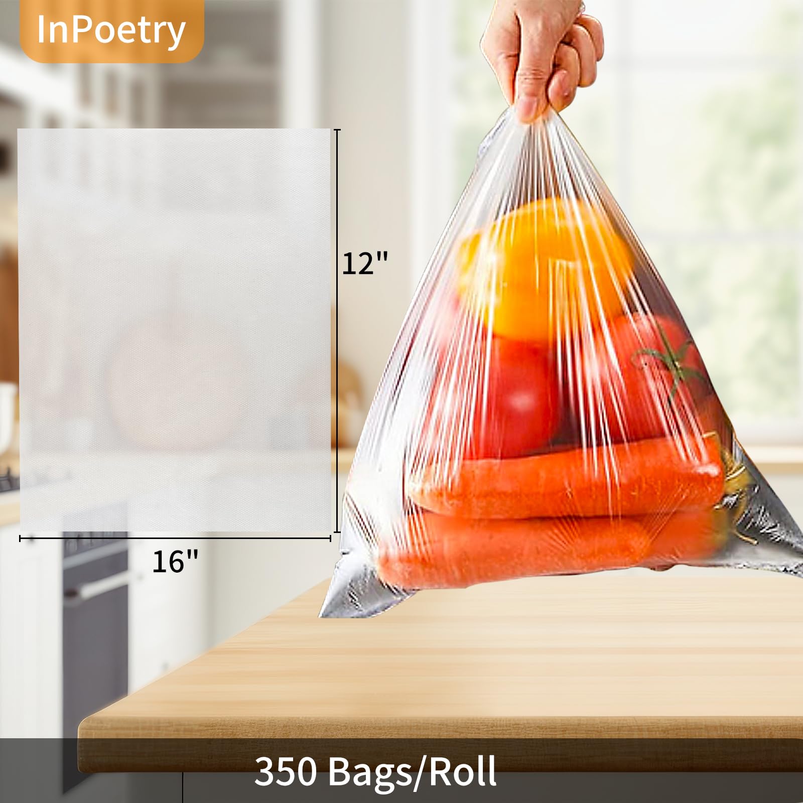 Bolsas de plástico transparente para almacenamiento de alimentos, 12 x 16 pulgadas, 350 bolsas/rollo, para verduras, pan.