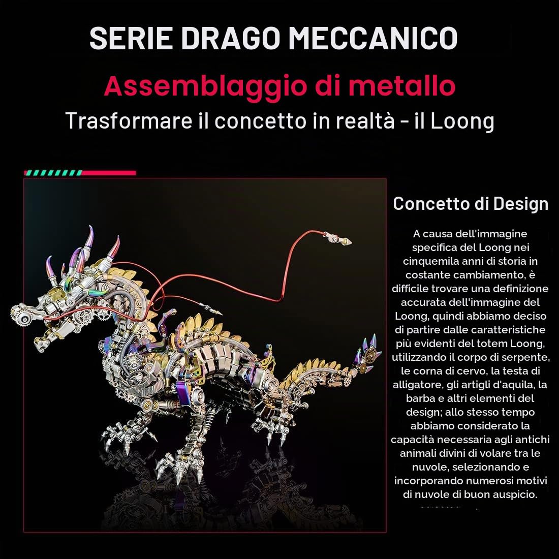 Metalkitor Puzzle 3D in metallo, grande drago cinese, puzzle meccanico in metallo, ornamento da scrivania fai da te, da assemblare, rompicapo, perfetto per adulti
