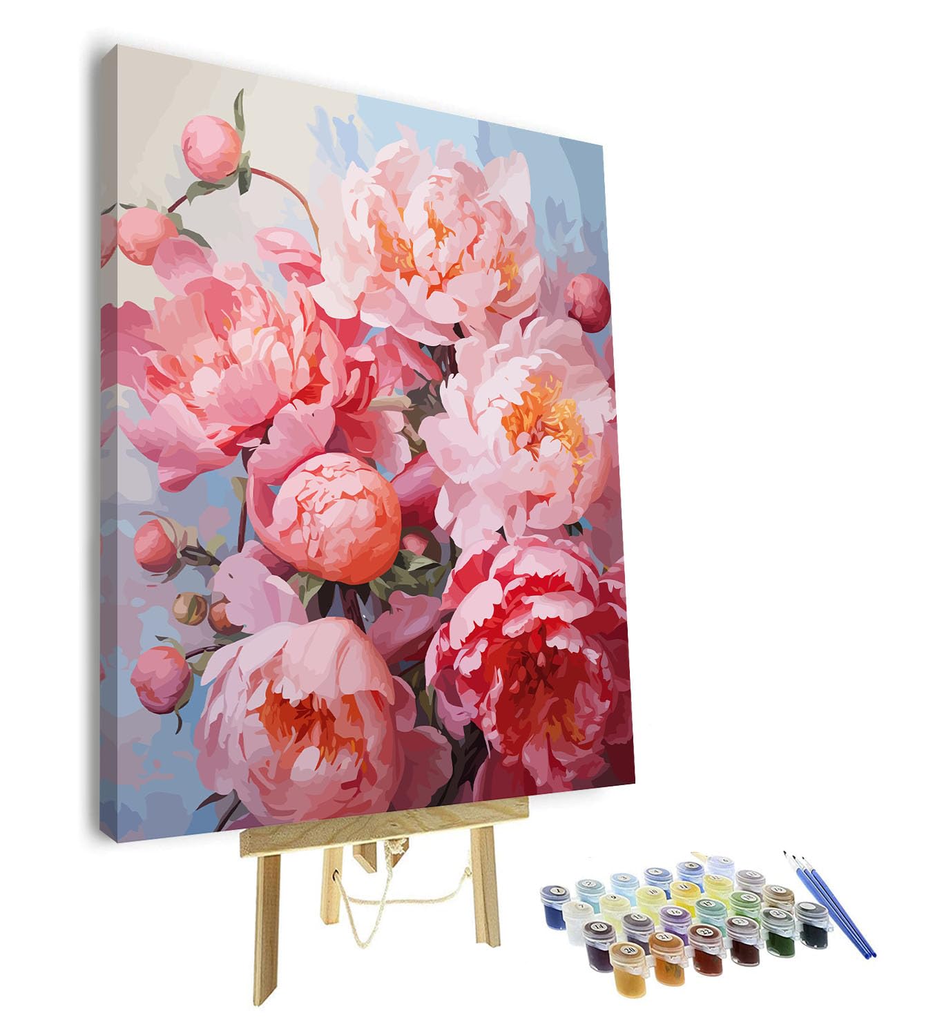 TISHIRON Paint by Numbers Kit for Adults - Bouquet of Pink Peonies Adult Paint by Number Kits, Floral Art Painting, DIY Canvas Kit for Beginners Relaxation - 16x20 Inch(Framed)