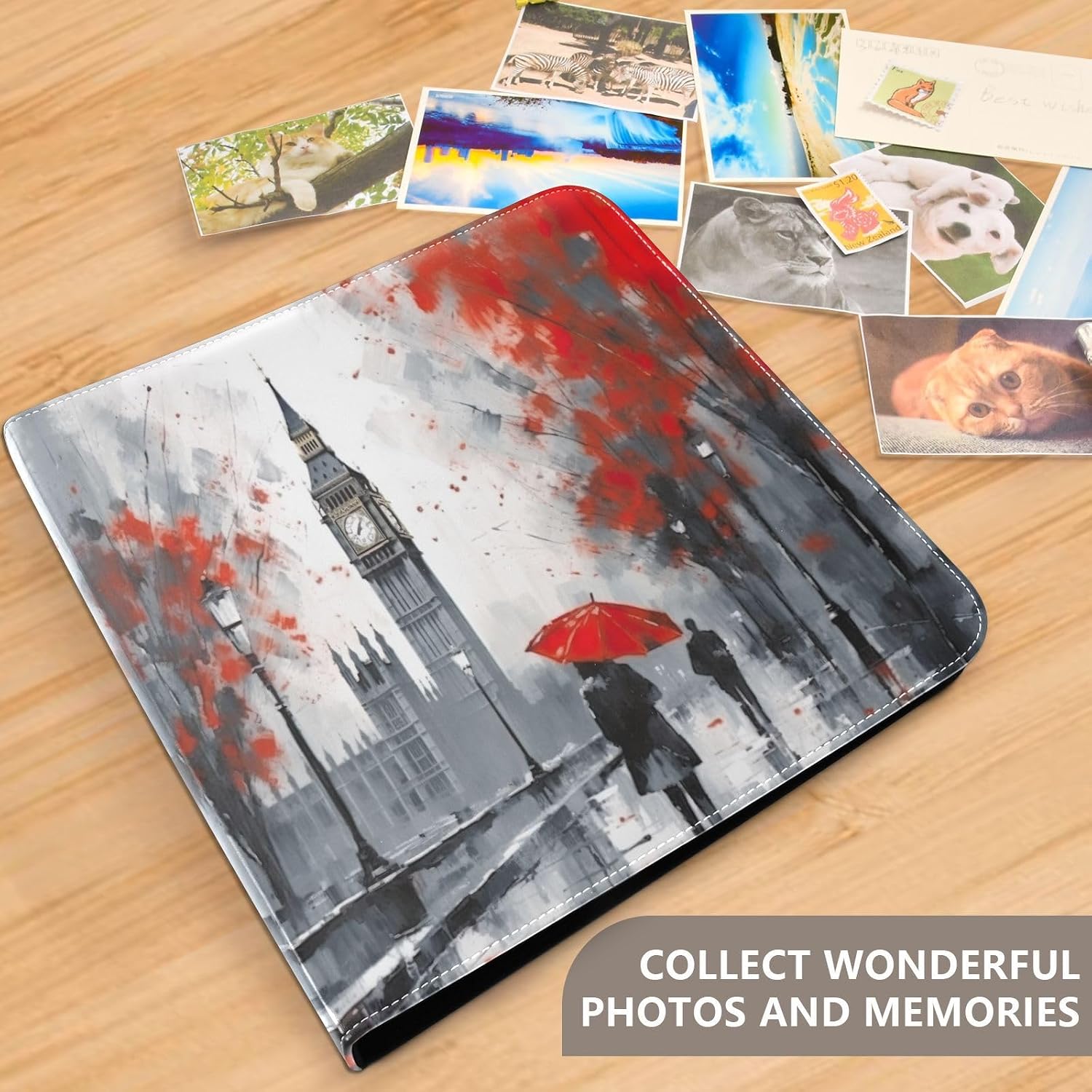 YETTASBIN Photo Albums, London Landscape PU Leather Bookshelf Photo Albums, Large Waterproof DIY 3 Ring Scrapbooking Album with 40 Detachable Blank Pages for Family Wedding Baby Life Memory