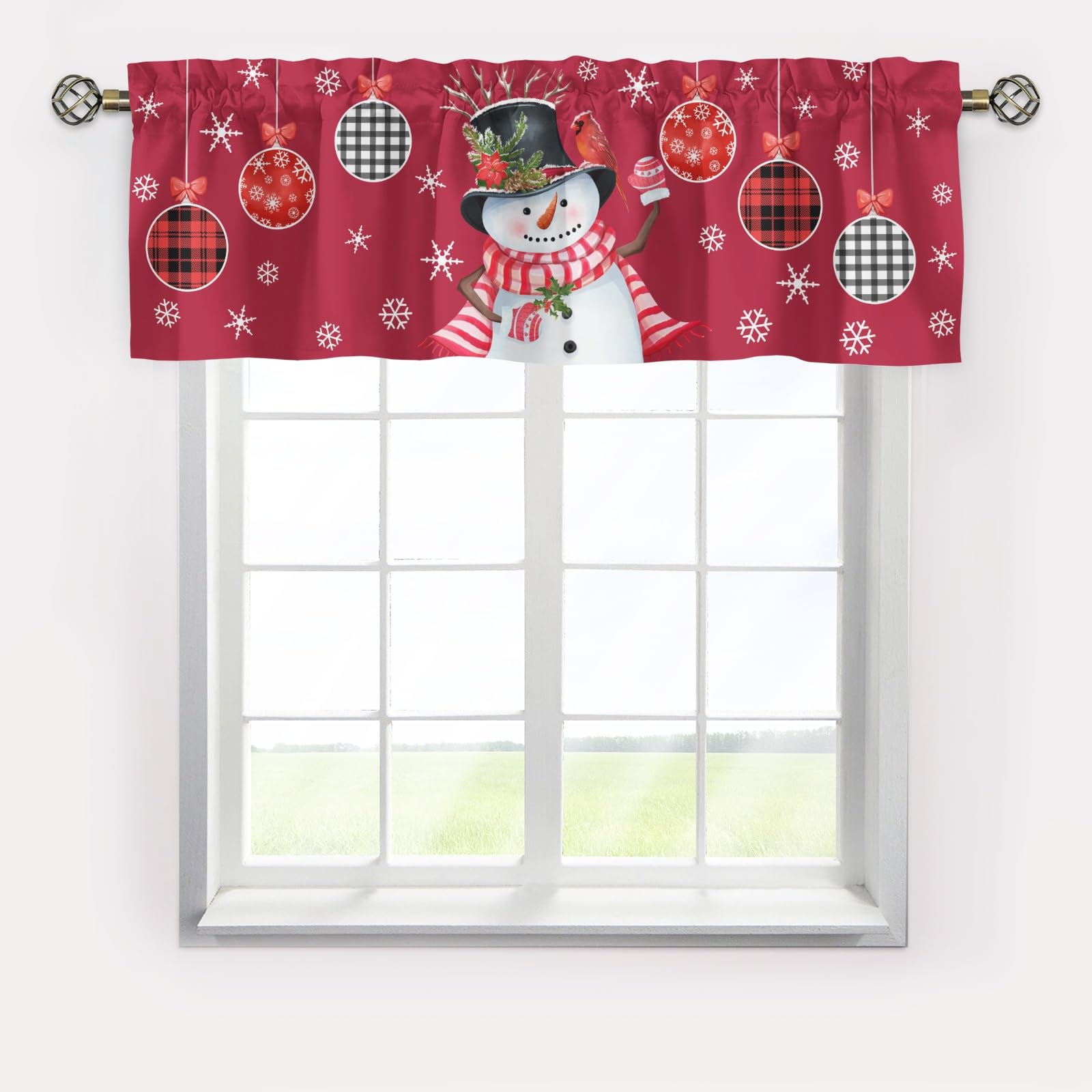 Snowman Snowflake Curtains Valance,Merry Christmas Curtain Valance Window,Blackout Window Valance,Rod Pocket Valance Short Window Curtains,Curtains for Kitchen Window Bathroom Living Room Bedroom