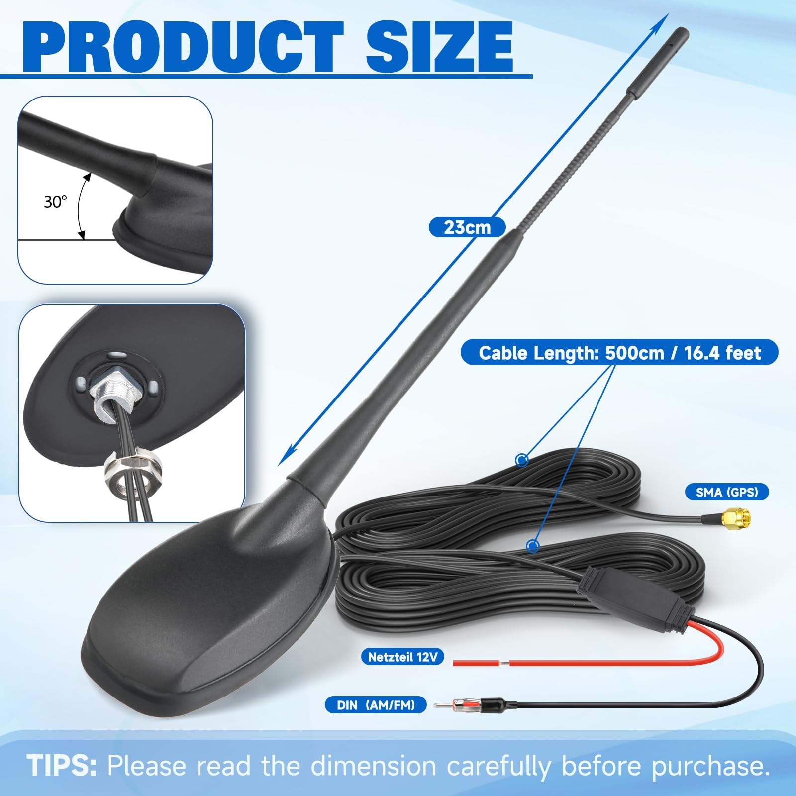Eightwood GPS FM AM Antenne Voiture Active antenne Radio GPS FM avec amplificateur de Signal pour antenne Toit + câble Extension 5 m pour Tuner radios FM Pioneer Sony