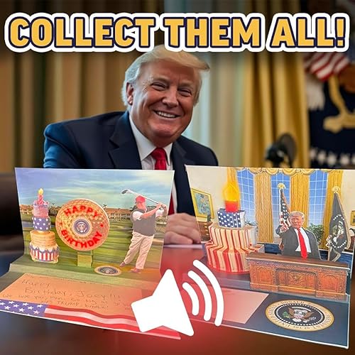 Miniatura 4 de Tarjeta de cumpleaños desplegable con luz y sonido con texto en inglés Happy Birthday en Donald Trump con voz real para hombres y mujeres, mamá y
