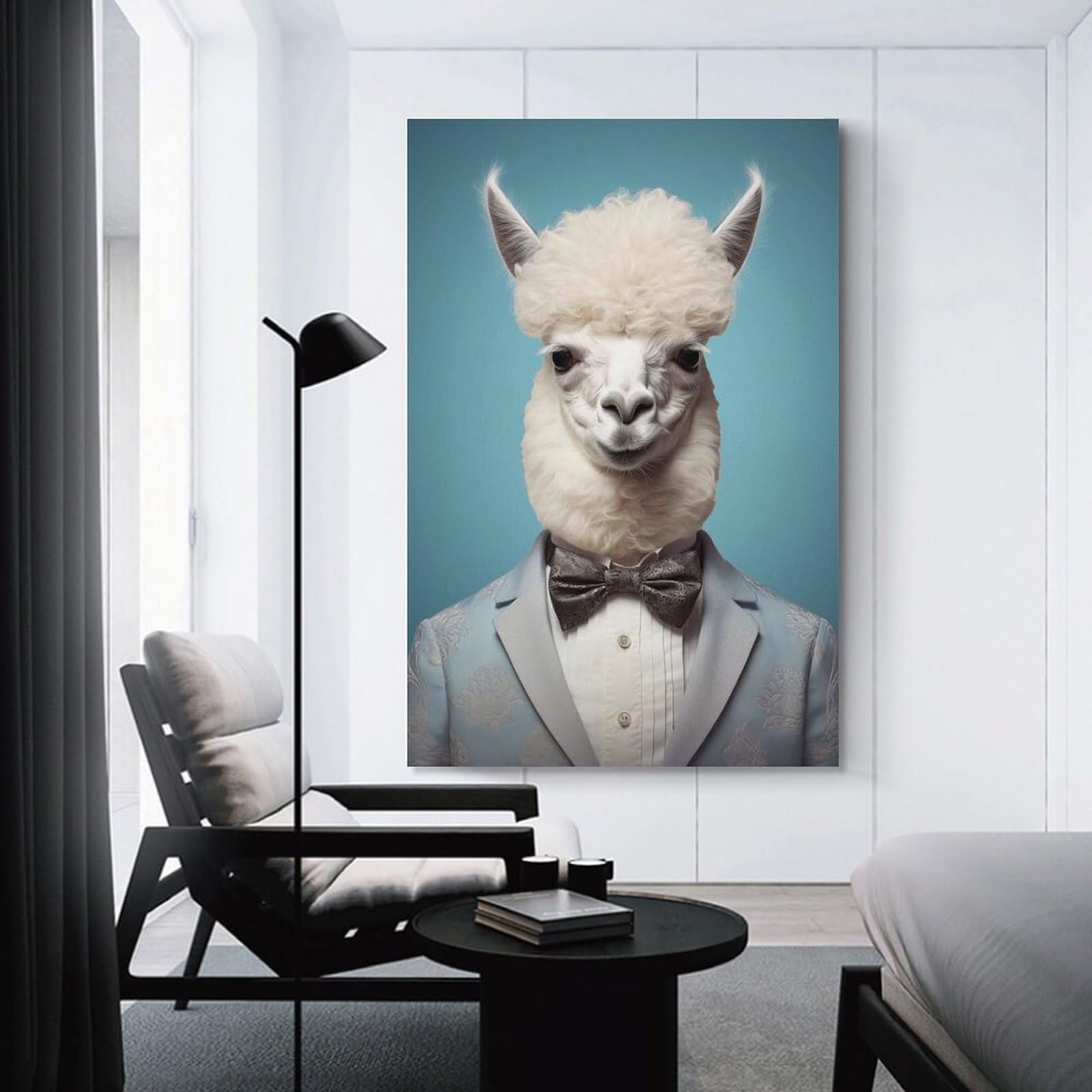 Junmoney Alpaca in A Suit Hanging Wall Art, 24x36inch(60x90cm), for Bedroom Walls, Guest Spaces Or Lounges, An Easy Wall Refresh for Bedrooms