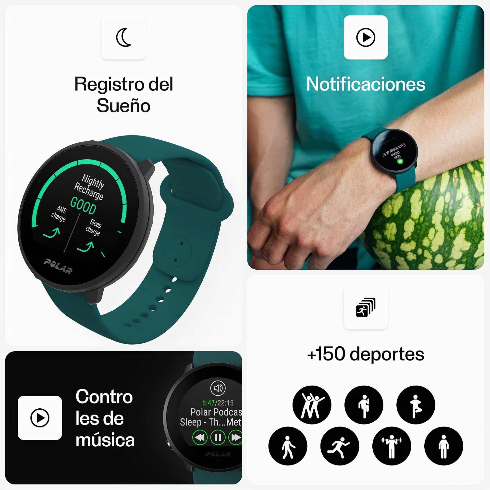 Polar Unite - Reloj Inteligente - Multisport Fitness Smartwatch Resistente al Agua con GPS vía móvil - Registro del Sueño y la Recuperación, Guía de Entrenamiento Diario y Registro de FC en la muñeca