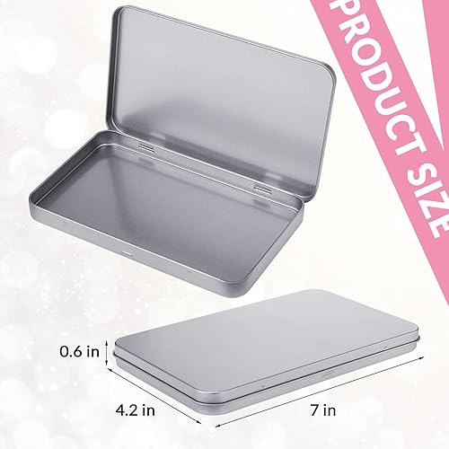 Miniatura 8 de Caja vacía de metal rectangular de metal con bisagras, caja vacía de metal plateado, caja de lata rectangular de almacenamiento con tapa para