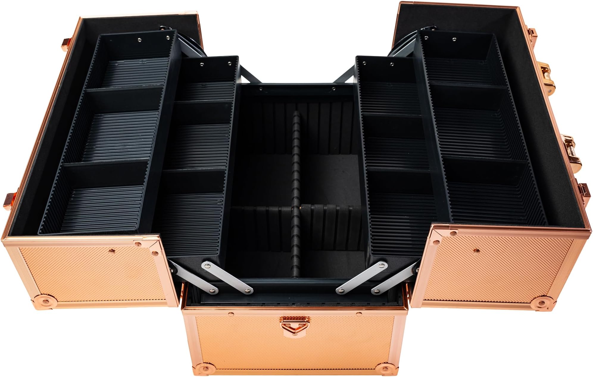 SHANY Essential Pro Makeup Train Case Cosmetic Box Portable Makeup Case Cosmetics Beauty Organizer Jewelry storage with Locks, Multi Compartments Makeup Box and Shoulder Strap - Rose Gold