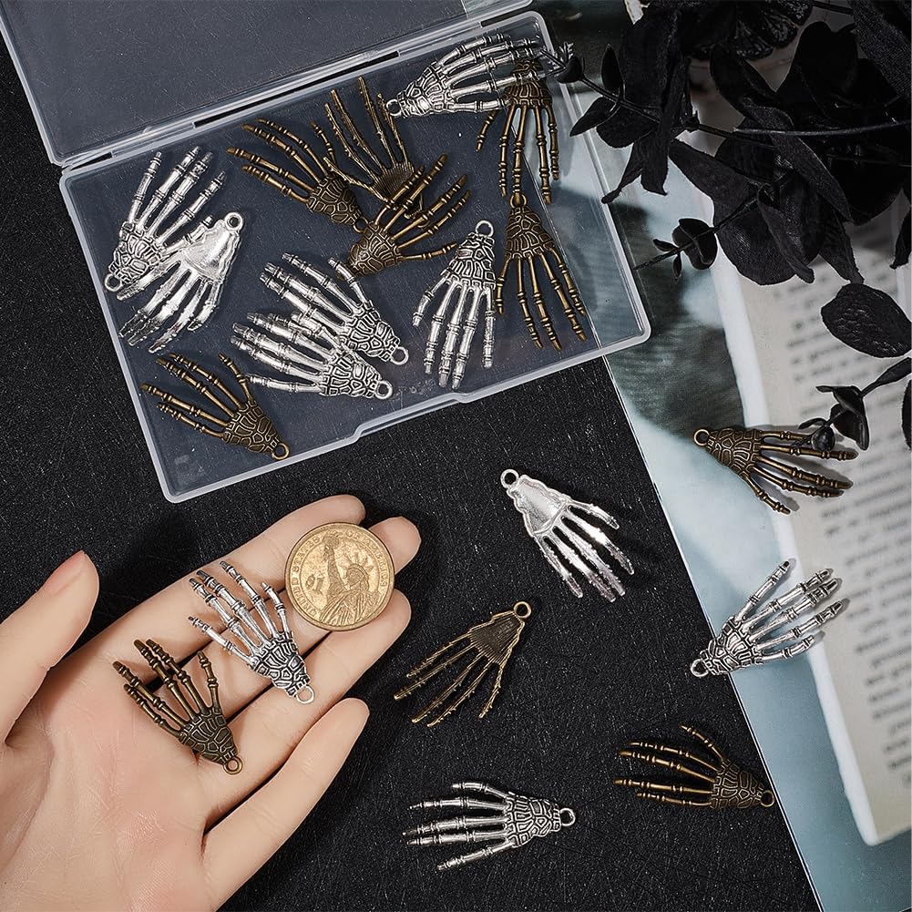 SUNNYCLUE 1 Box 32Pcs Skeleton Hands Charms Skull Hand Charms Antique Alloy Pumpkins Punk Horror Rock Bone Claw Halloween Charm for Jewellery Making Charms Necklace Bracelet Halloween Party Decoration - Image 4