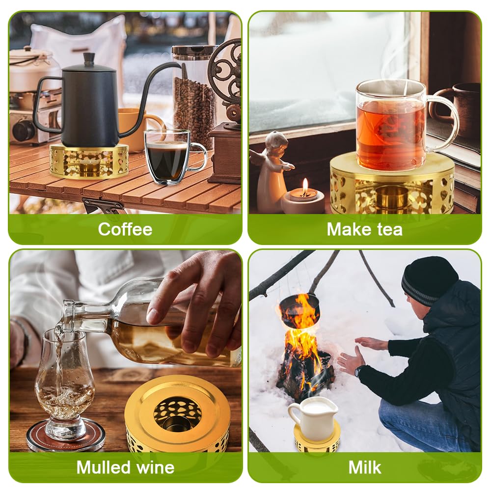 Calentador de Tetera de Acero Inoxidable con Portavelas, Calentador de Té para Leche Café Bebidas Calientes (Dorado)