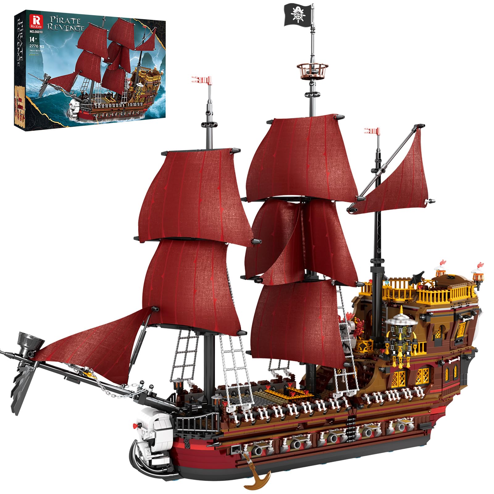 Reobrix 66010 - Modèle bateau pirate - Briques de construction - Jouet - Cadeau pour enfants et adultes - Décoration de maison