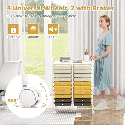 Miniatura 5 de LDAILY Carrito de almacenamiento con ruedas de 20 cajones, carrito de almacenamiento multiusos, organizador de almacenamiento sobre ruedas, marco de