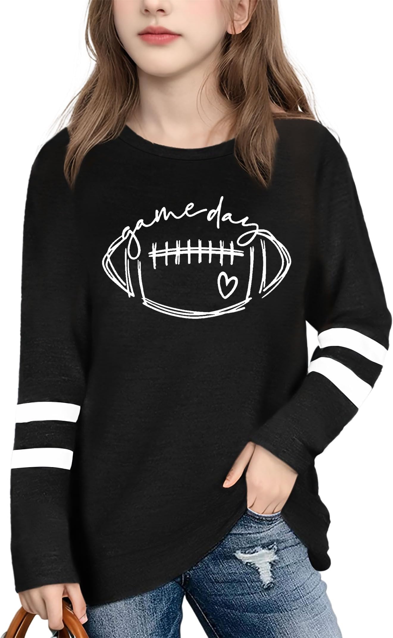 YI XIANG RAN Boys Girls Football Shirts Game Day T-Shirts Heart Love Shirts Fans Lover Tees Kid Long Sleeve Tops 5-14y