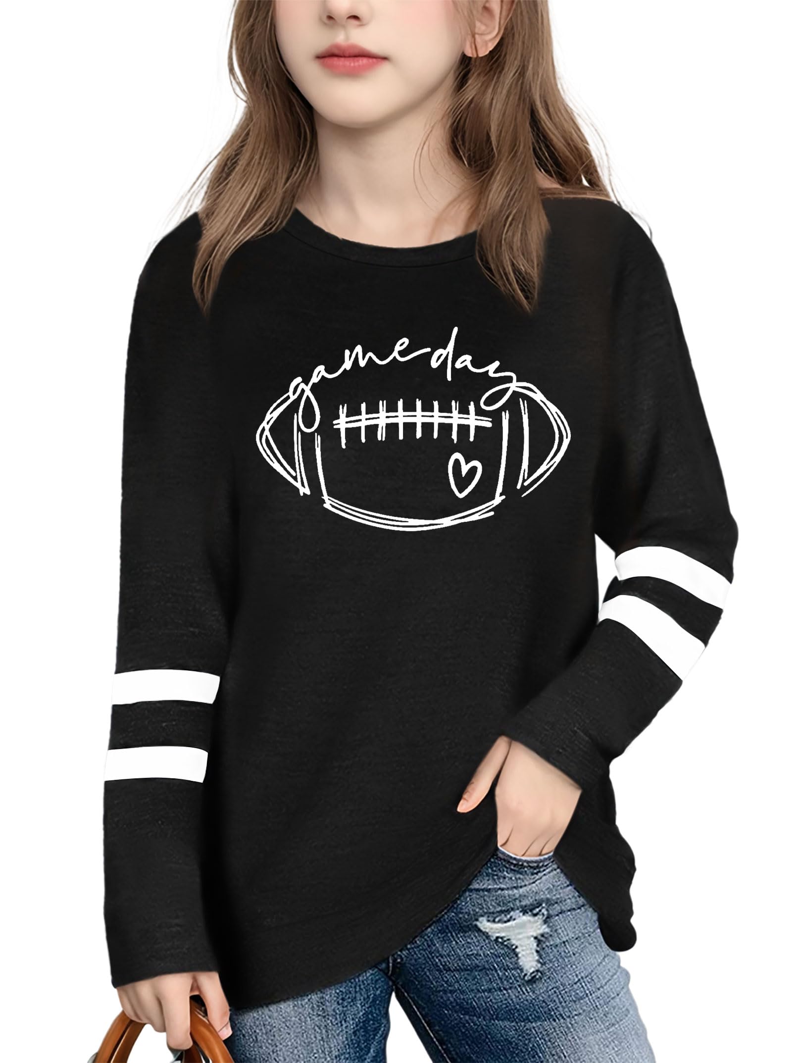 YI XIANG RAN Boys Girls Football Shirts Game Day T-Shirts Heart Love Shirts Fans Lover Tees Kid Long Sleeve Tops 5-14y