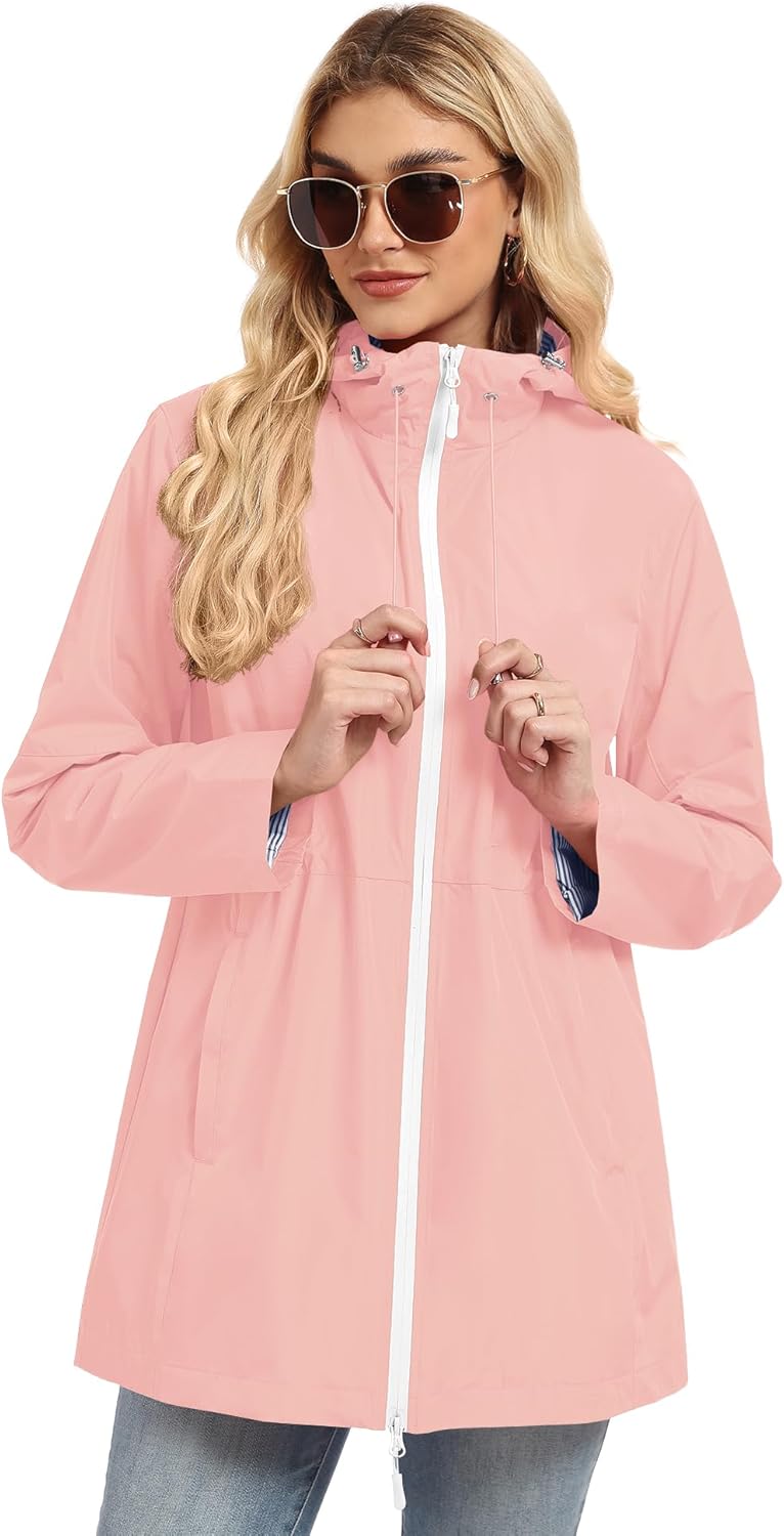 TCOT Rain Jacket Women Lined Raincoat Waterproof Windbreaker Jackets Hooded Raincoats Long Trench Coat - Image 6