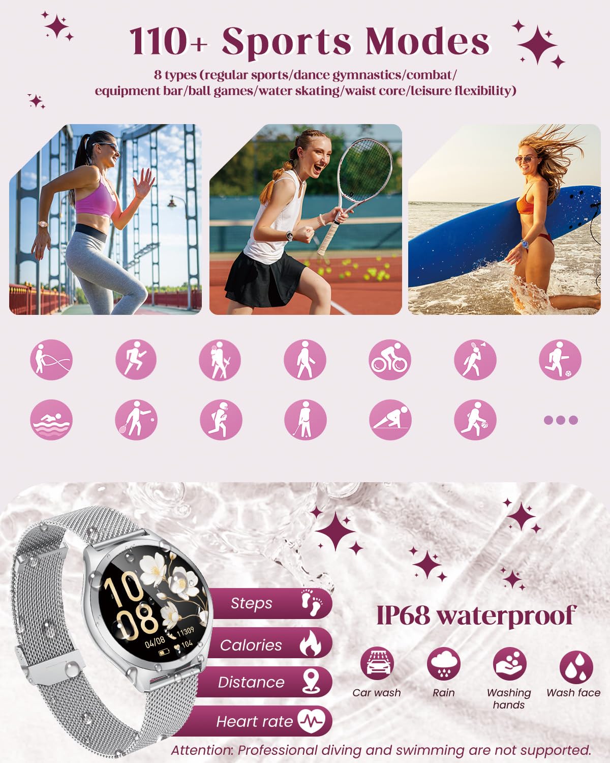 Smartwatch Donna Orologio con Chiamate Bluetooth: 1.27" Orologio Intelligente 100 Modalità Sportivo Smart Watch con Assistente Vocale Fitness Tracker IP68 Impermeabile Contapassi Polso per Android iOS